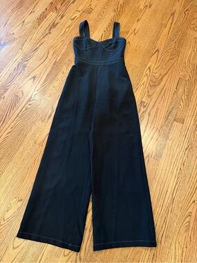 Black Wide-Leg Bustier Jumpsuit with Straps